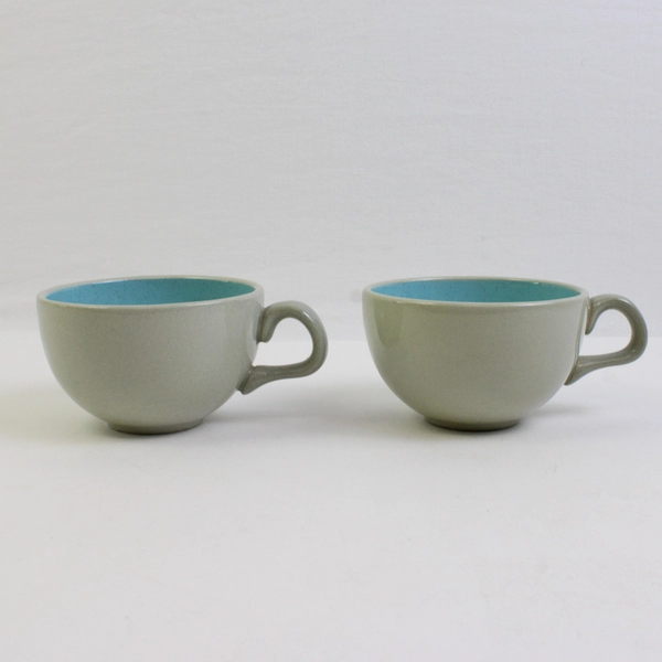 Set of 2 Vintage MCM Harkerware Blue Speckled Ceramic Teacups