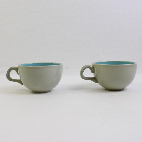 Set of 2 Vintage MCM Harkerware Blue Speckled Ceramic Teacups