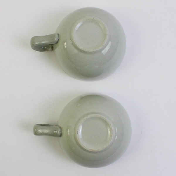 Set of 2 Vintage MCM Harkerware Blue Speckled Ceramic Teacups