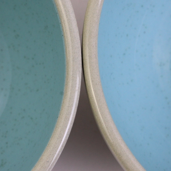 Set of 2 Vintage MCM Harkerware Blue Speckled Ceramic Teacups