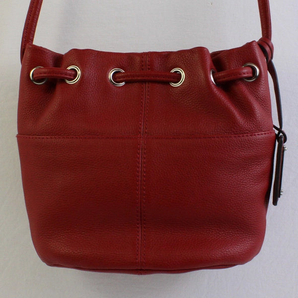Tignanello Red Leather Shoulder Handbag, Drawstring and Magnetic Closure 