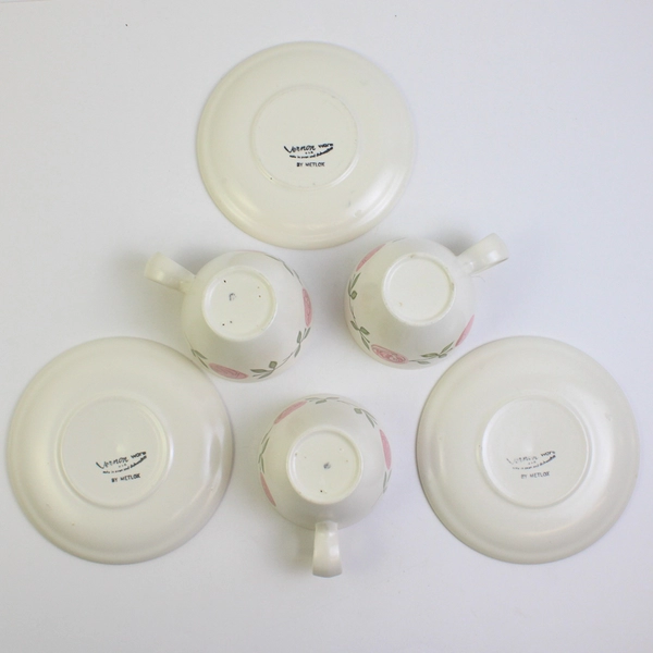 6 PC Set VTG Vernon Ware by Metlox Rose a Day MCM Flat Cups and Saucers