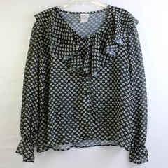 Style My Way Sheer Black/White Floral Long Sleeve Button Up Blouse Women' Size L