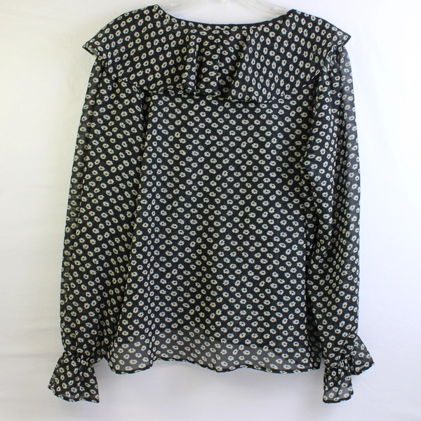 Style My Way Sheer Black/White Floral Long Sleeve Button Up Blouse Women' Size L