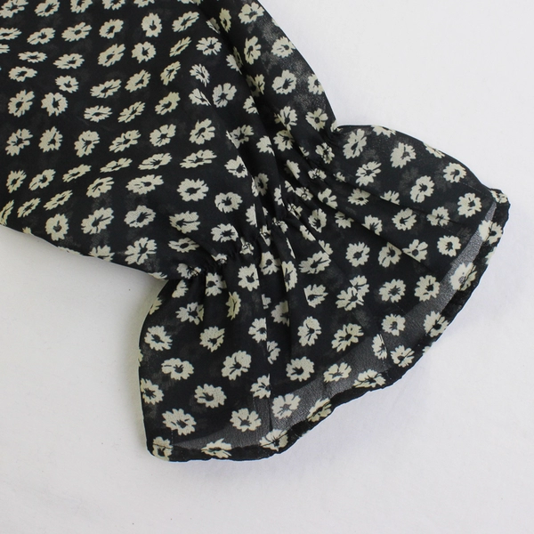 Style My Way Sheer Black/White Floral Long Sleeve Button Up Blouse Women' Size L