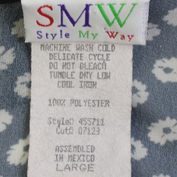 Style My Way Sheer Black/White Floral Long Sleeve Button Up Blouse Women' Size L