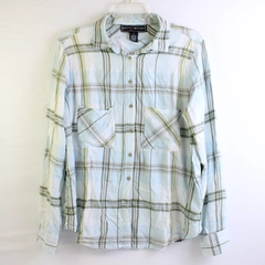 Polly & Esther Women's L Light Blue Plaid Long Sleeve Button Up Shirt