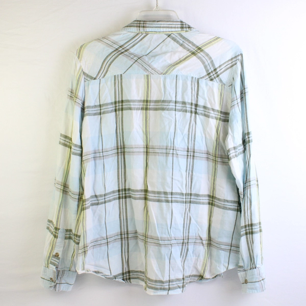 Polly & Esther Women's L Light Blue Plaid Long Sleeve Button Up Shirt