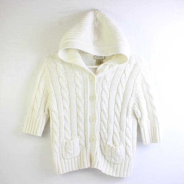 Arizona Jean Co Juniors XL Ivory Hooded Cable Knit Half Sleeve Cardigan 
