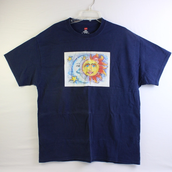 Hanes Solid Blue Color Short Sleeve Sun & Moon Printed T-Shirt Men's Size XL