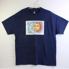 Hanes Solid Blue Color Short Sleeve Sun & Moon Printed T-Shirt Men's Size XL