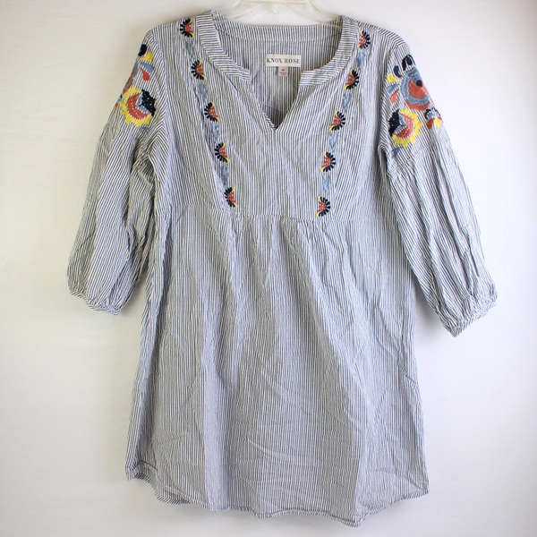 Knox Rose Women's M Knee Length Striped with Embroidered Flower Details