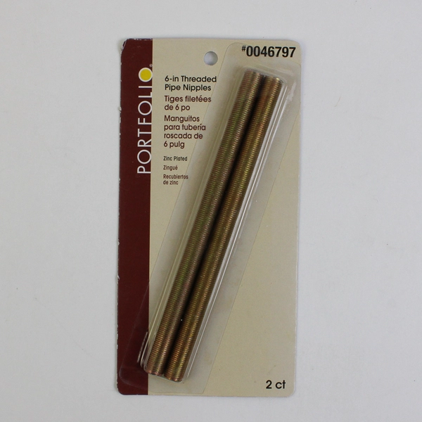 Portfolio 2 Ct 6" Long Threaded Brass Nipples For Lamps Zinc Plated #0046797