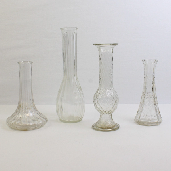 Lot of 4 Clear Glass Assorted Flower Vases Modern Skinny Flawed