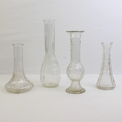 Lot of 4 Clear Glass Assorted Flower Vases Modern Skinny Flawed