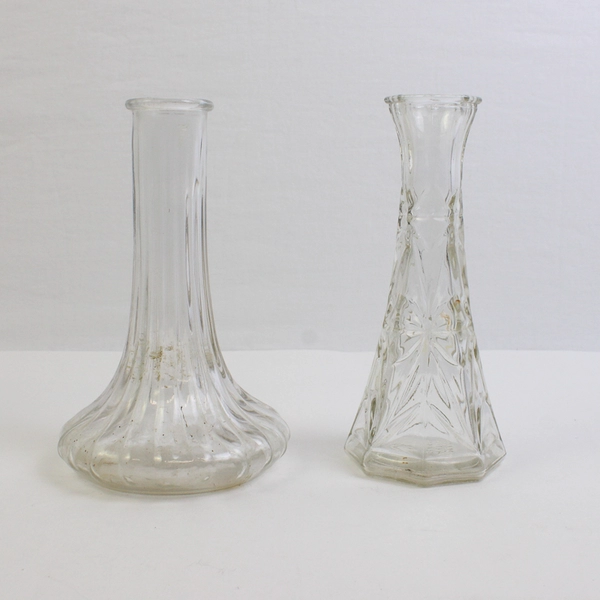 Lot of 4 Clear Glass Assorted Flower Vases Modern Skinny Flawed