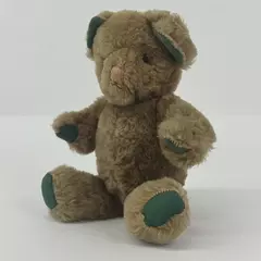 Vtg Jointed Brown Teddy Bear With Green Felt Pads On Its Paws And Inside Ears