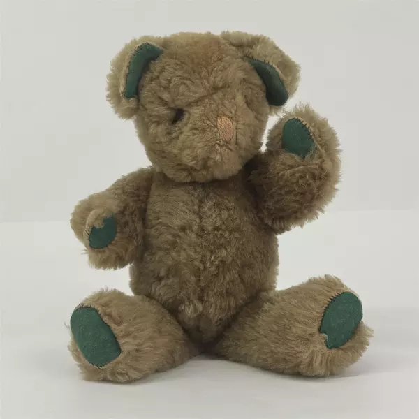 Vtg Jointed Brown Teddy Bear With Green Felt Pads On Its Paws And Inside Ears