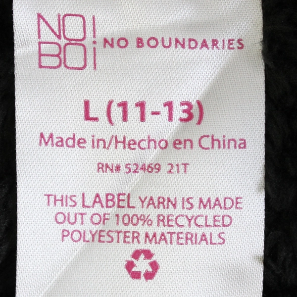 No Boundaries Black Fuzzy 1/2-Zip Jacket Juniors Size Large 11-13