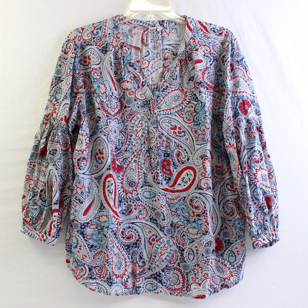 Red and Blue Paisley Balloon Sleeve Blouse Women's Size Medium