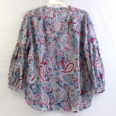 Red and Blue Paisley Balloon Sleeve Blouse Women's Size Medium