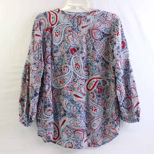 Red and Blue Paisley Balloon Sleeve Blouse Women's Size Medium