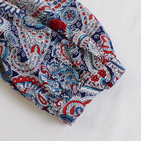 Red and Blue Paisley Balloon Sleeve Blouse Women's Size Medium
