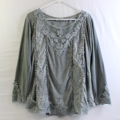Pretty Angel Gray Lacy Long-Sleeve Top Women's Size XL