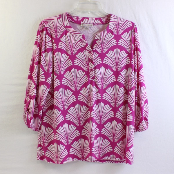 Carolyn Taylor Fuchsia Roll-Tab Sleeve Blouse Women's Size Large