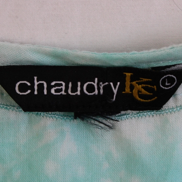 Chaudry KC Semi-Sheer Aqua Blue Long-Sleeve V-Neck Sequins Top Women's Large