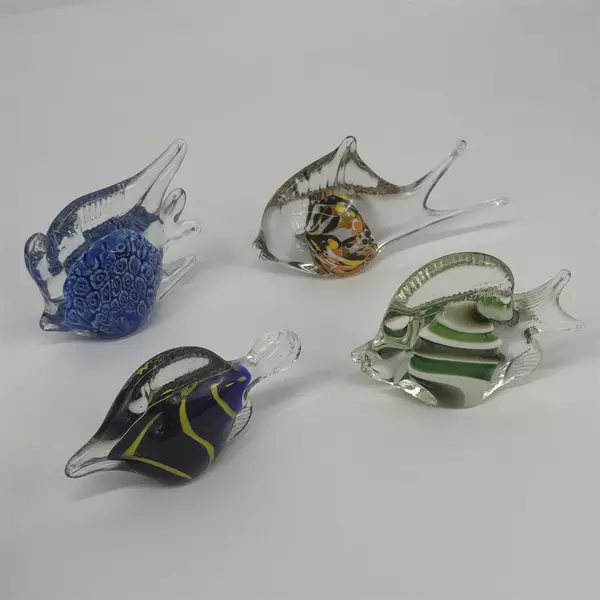Lot Of 4 Hand Blown Art Glass Tropical Fish Paperweights