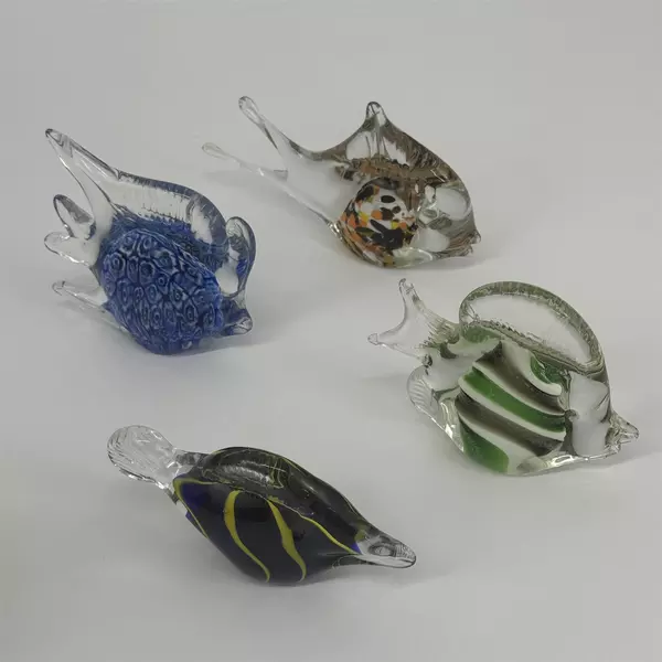 Lot Of 4 Hand Blown Art Glass Tropical Fish Paperweights