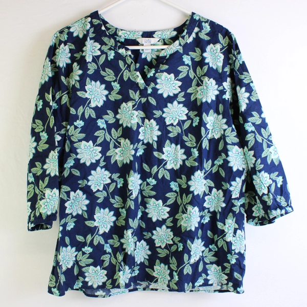 Croft & Barrow Blue Floral 3/4-Sleeve Blouse Women's Size XL