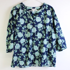 Croft & Barrow Blue Floral 3/4-Sleeve Blouse Women's Size XL