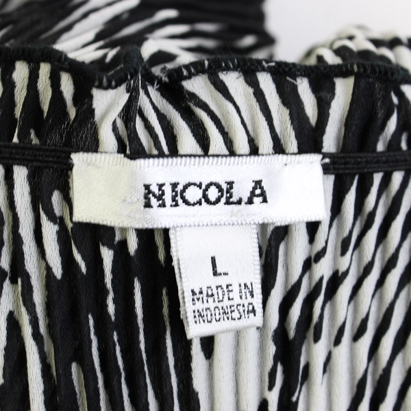 Nicola Sheer Black and White Short-Sleeve Blouse Beaded Collar Women's Large