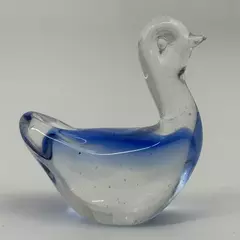 Handblown Art Glass Duck Paperweight Clear & Blue 3.25" Tall