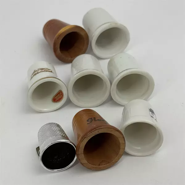 Lot of 8 U.S. Travel Souvenir Thimbles Ceramic Metal And Wood