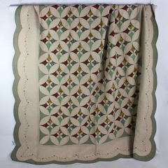 JCPenney Autumnal Floral Embroidered Scalloped Edge Cotton King Quilt 90" x 104"