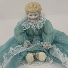 Antique German China Head Doll With Cloth Body With Dress Booties