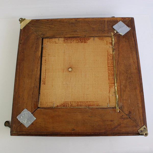 Vintage Oak Beveled Mirror with Coat and Hat Hooks 24.5" x 24.5"