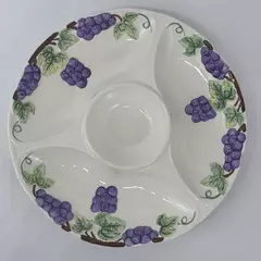 White Ceramic Purple Grape Cluster Chip Dip Veggie Tray 13 Inch