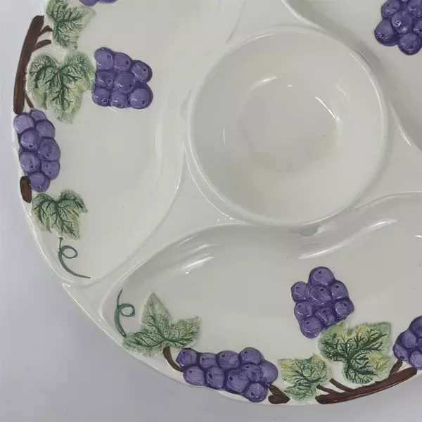 White Ceramic Purple Grape Cluster Chip Dip Veggie Tray 13 Inch
