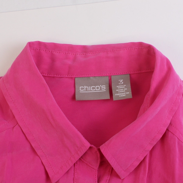 Chico's Bubblegum Pink Roll-Tab Sleeve Button-Up Women's Size 3