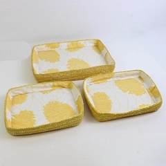 Lot of 3 Wicker Rattan Bread Baskets with Patterned Fabric Lining 