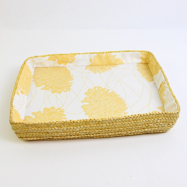 Lot of 3 Wicker Rattan Bread Baskets with Patterned Fabric Lining 