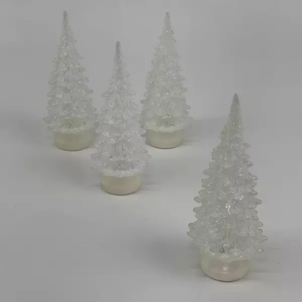 6" Frosted Plastic LED Christmas Trees 4 Pack Holiday Decor Lights