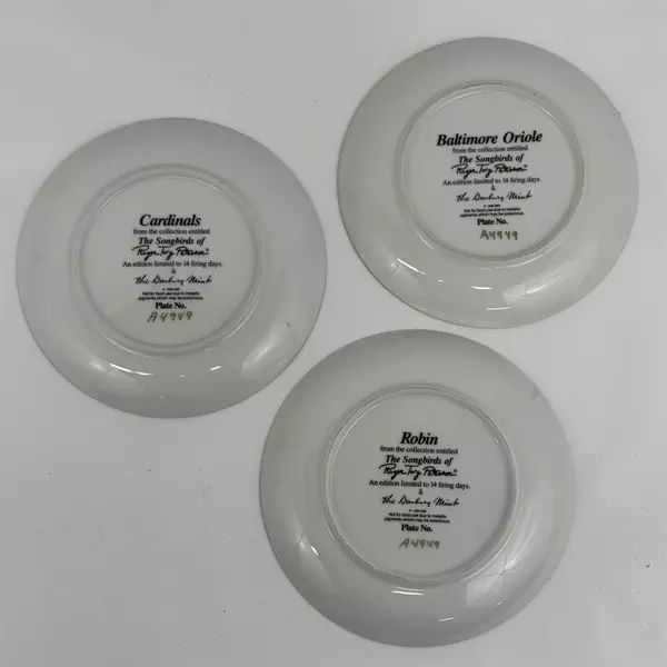 3 Danbury Mint The Songbirds Series Collector Plates By Roger Tory Peterson 1990