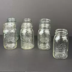 Lot of 7 Clear Glass Quart Canning Jars 6 Ball And 1 Kerr No Lids