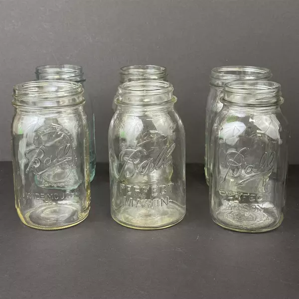 Lot of 7 Clear Glass Quart Canning Jars 6 Ball And 1 Kerr No Lids
