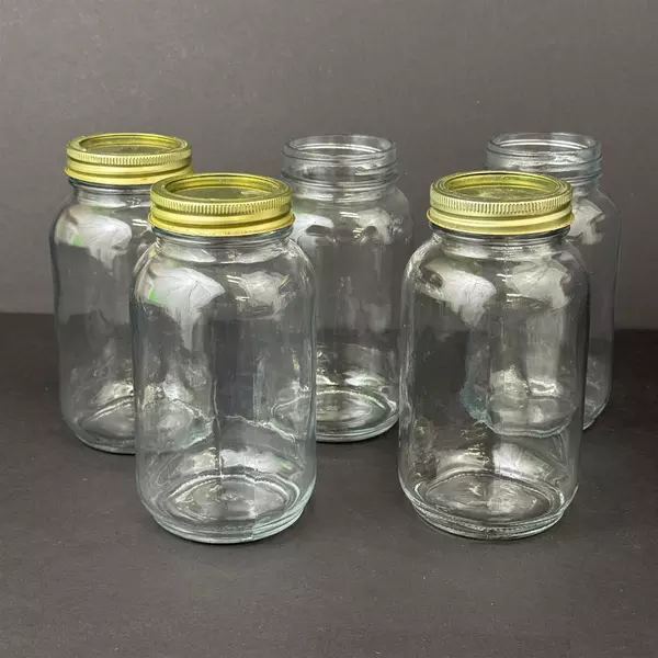 Lot of 5 Unbranded Narrow Mouth Quart Canning Jars